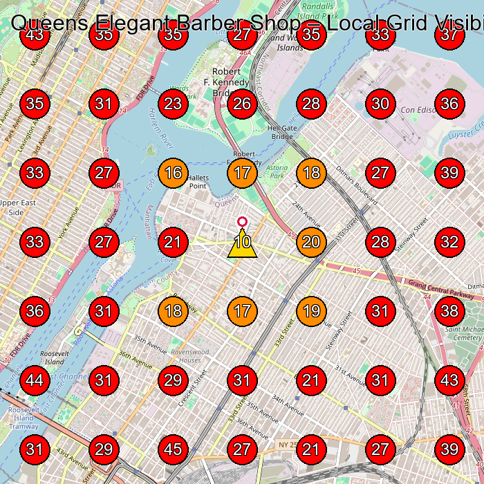 Queens Elegant Barber Shop GeoGrid visibility map for Barber Shop in Astoria